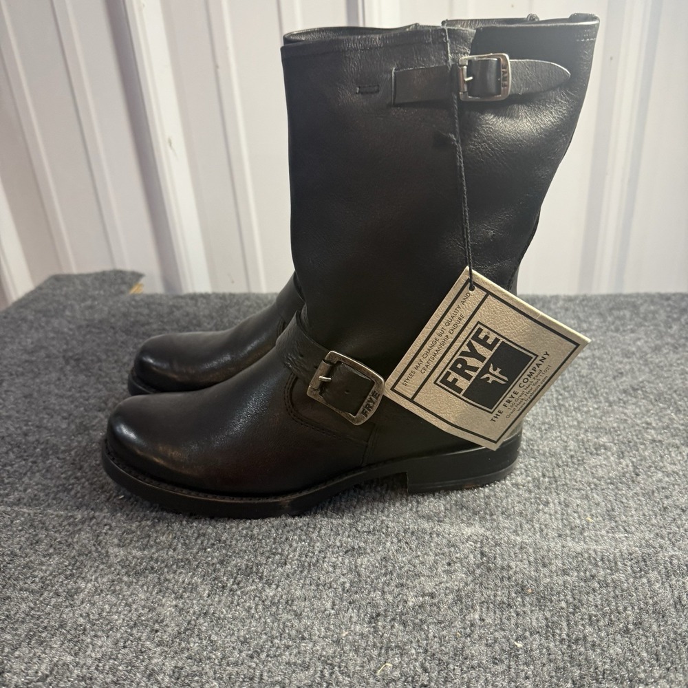 Frye Veronica Shortie Boots Womens 7.5 Black Leather Engineer Moto Biker Harness - Picture 2 of 16
